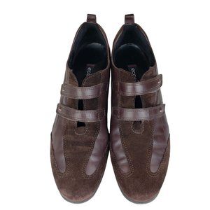 Ecco Women Brown Leather & Suede Walking Shoe Sneaker Velcro Close Euro 40, US 9